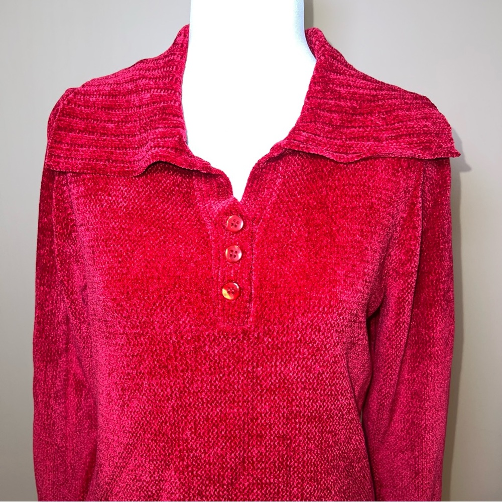 Rafaella Women's Collared Warm, Cozy, Comfy, Feminine, Soft Red Sweater. Size L